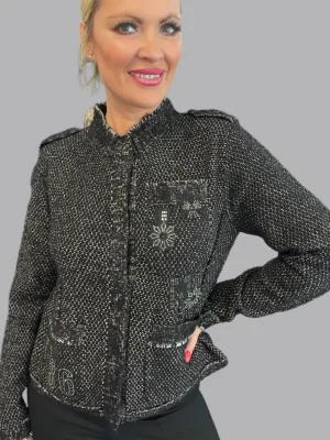 Monari|Knitwear>Monari Knit Patches Jacket - Black