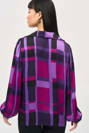Blouses|Joseph Ribkoff>Joseph Ribkoff Liberty Satin Abstract Plaid Print Top 243058