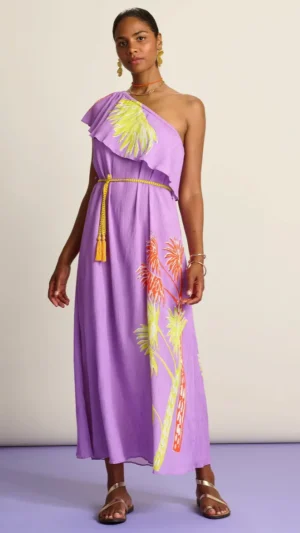 Midi Dresses|POM Amsterdam>POM Amsterdam Lilac Flower Dress