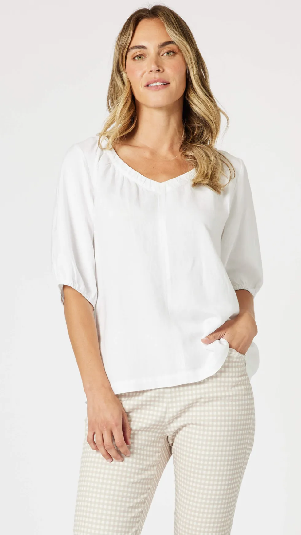 lino-v-neck-top-white-nDODFQaB-0.webp Blouses|Plus Size - Curves 16-20>Gordon Smith Lino V Neck Top - White
