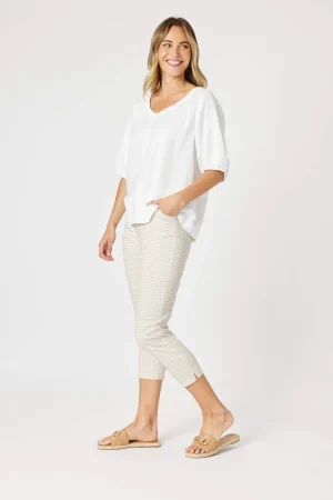 Blouses|Plus Size - Curves 16-20>Gordon Smith Lino V Neck Top - White