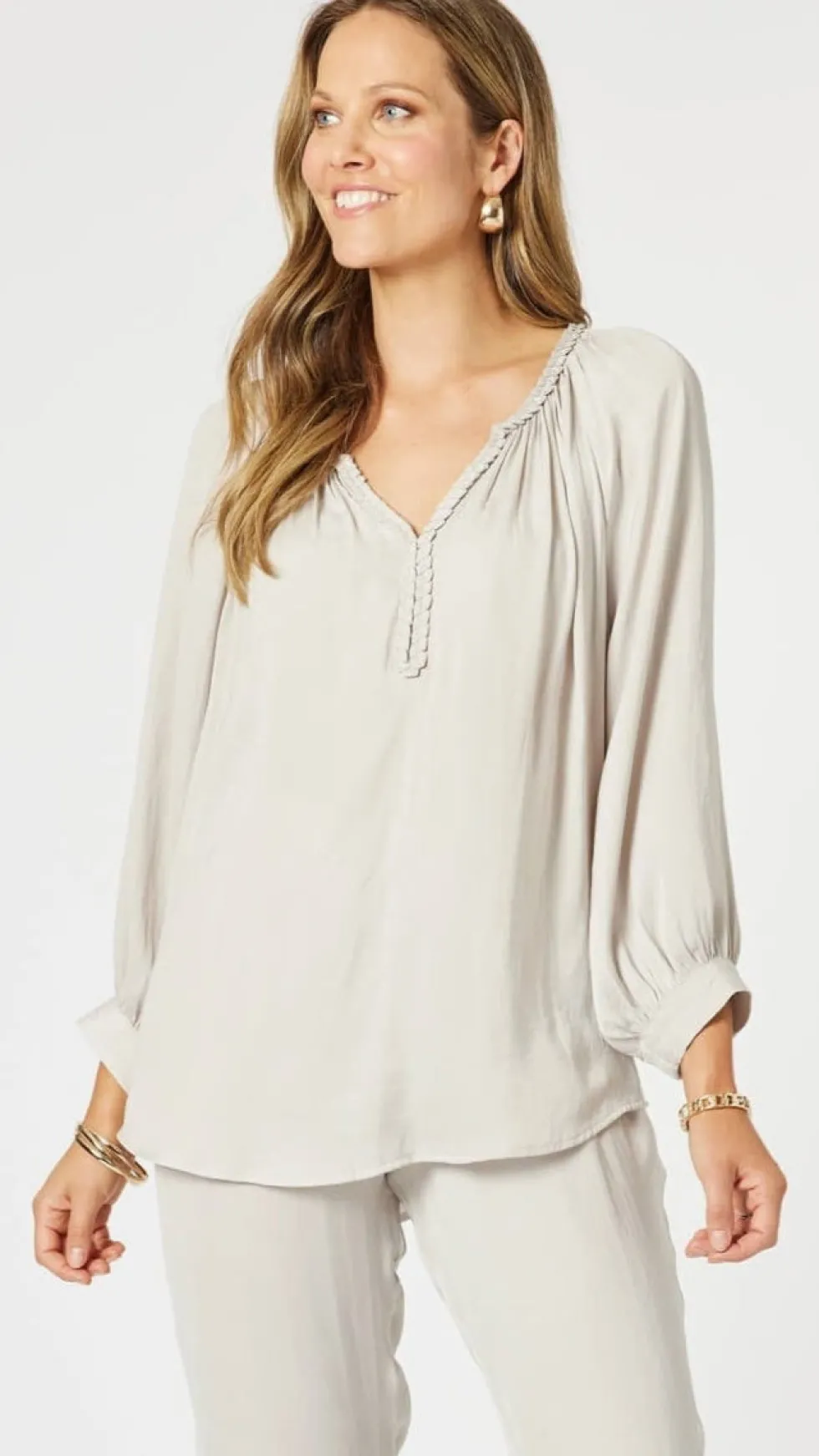 lux-plait-top-champagne-QVvBFJZt-0.webp Blouses|Hammock & Vine>Hammock u0026 Vine Lux Plait Top - Champagne