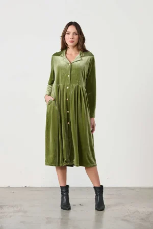 Shirts Edit|Shirt Dresses>Caju Luxurious Velvet Shirt Dress - Blue/Green Size L