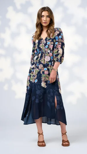 Midi Dresses|Loobies Story>Loobies Story Maeve Midi Dress - Indigo Multi