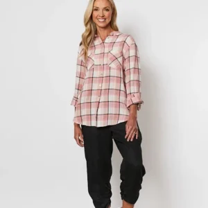 Shirts Edit|Hammock & Vine>Hammock u0026 Vine Melon Linen Check Shirt - Pink Size 14