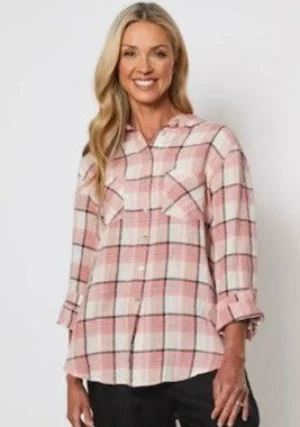Lucky Lasts>Hammock u0026 Vine Melon Linen Check Shirt - Pink Size 14