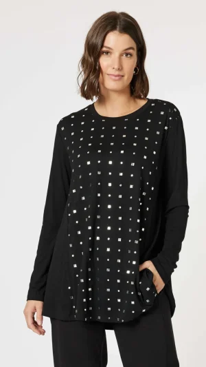 Tees|Clarity>Clarity Metallic Print Long Sleeve Tee - Black/Silver