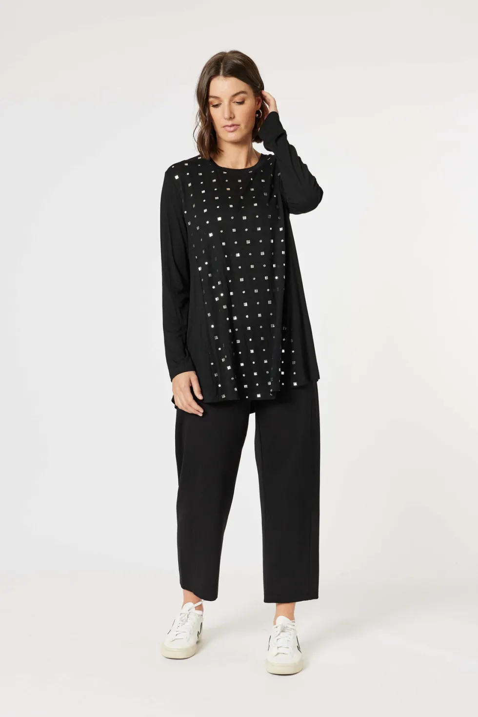 metallic-print-long-sleeve-tee-ltzZrdNq-4.webp Tees|Clarity>Clarity Metallic Print Long Sleeve Tee - Black/Silver