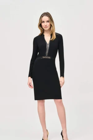 Maxi Dresses|Knee Length Dresses>Joseph Ribkoff Mid Century Leatherette Sheath Dress 243274