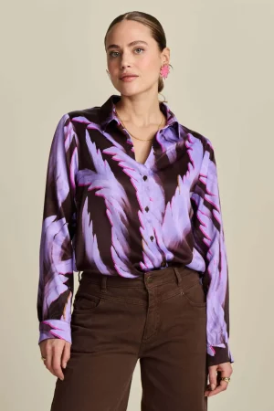 Blouses|POM Amsterdam>POM Amsterdam Mila Satin Feathers - Brown