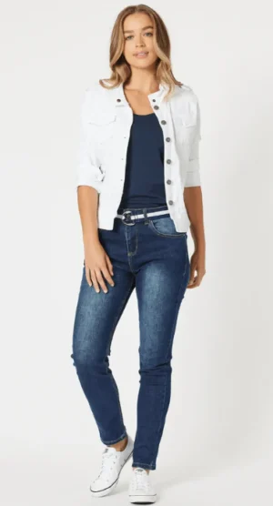 Jackets|Denim>Threadz Military Denim Jacket - White