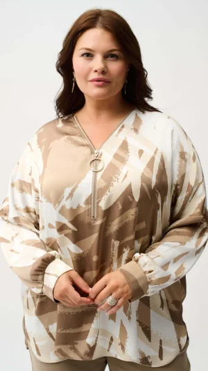 Tops|Tops>Joseph Ribkoff Natural Habitat Recycled Satin Animal Straight Top 254193