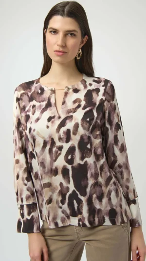 Tops|Tops>Joseph Ribkoff Natural Habitat Recycled Satin Animal Print Straight Top 254166