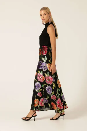 Skirts|Sacha Drake>Sacha Drake Night Flower Bias Skirt - Black Multi