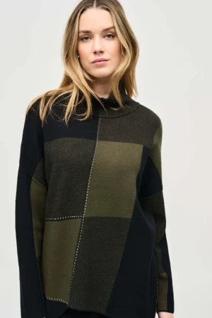 Knitwear|Joseph Ribkoff>Joseph Ribkoff Nordic Neutral Colour Block Jacquard Knit 243944 Taupe u0026 Grey