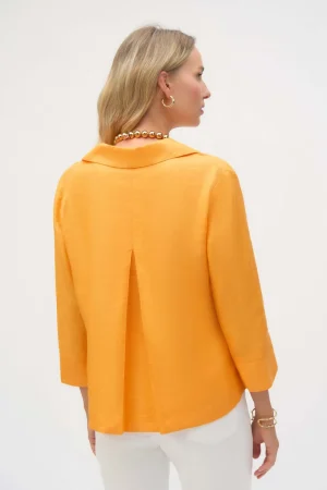 Tops|Tops>Joseph Ribkoff Palm Springs Linen Boxy Top with Shirt Collar - Apricot -252933