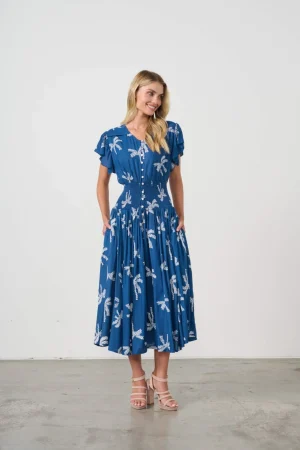 Holmes & Fallon|Women's Work Dresses & Work Wear>Holmes u0026 Fallon Palms Print Shirred Waist Dress