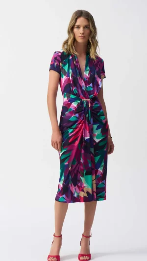 Maxi Dresses|Knee Length Dresses>Joseph Ribkoff Paradise Cove Tropical Print Wrap 251042