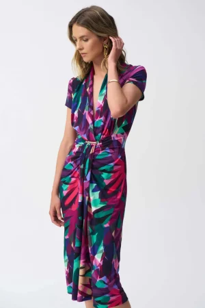 Maxi Dresses|Knee Length Dresses>Joseph Ribkoff Paradise Cove Tropical Print Wrap 251042