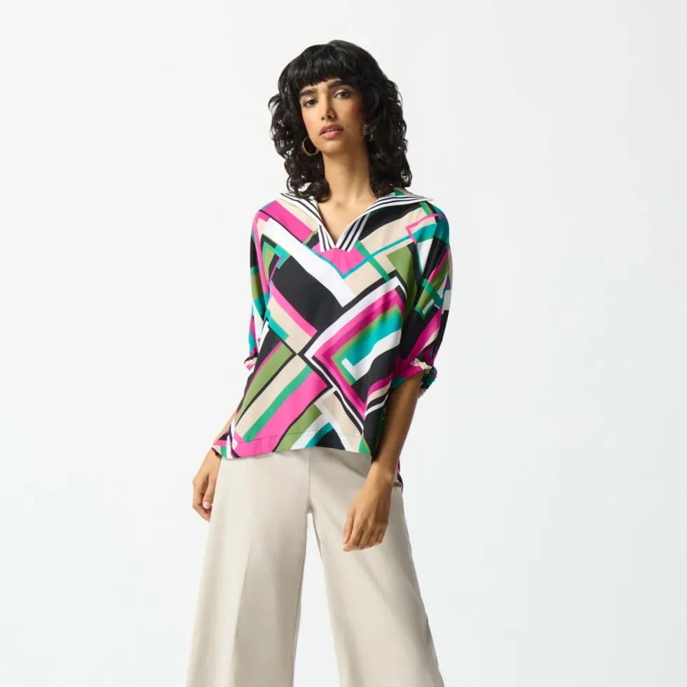 paradiso-georgette-geometric-p-mTxDLNSL-1.webp Tops|Tops>Joseph Ribkoff Paradiso Georgette Geometric Print Box Top 242176 Size 14
