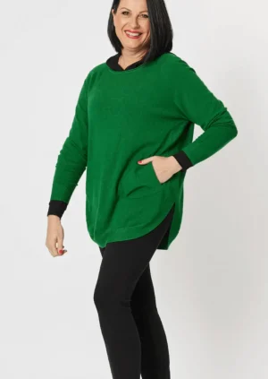 Knitwear|Clarity>Clarity Pia Button Back Knit - Emerald Size 10