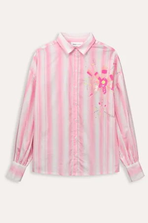 Shirts Edit|POM Amsterdam>POM Amsterdam Pink Stripe Sequin Flower Shirt