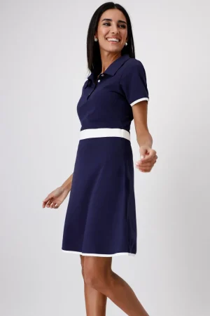 Monari|Shirts Edit>Monari Polo T-Shirt Dress - Navy/White Stripe