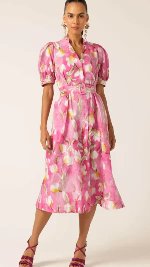 Wrap Dresses|Midi Dresses>Sacha Drake Posy Shirtmaker Dress - Pink Floral