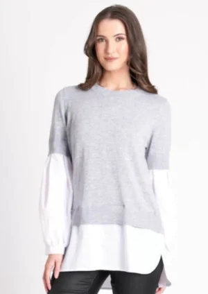 Knitwear|FOIL>Foil Puff u0026 Ready Sweater - Silver Marl/White