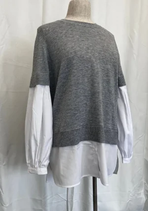 Knitwear|FOIL>Foil Puff u0026 Ready Sweater - Silver Marl/White