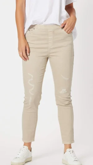 Pants Edit|Jeans>Threadz Pull On Ripped Jeans - Natural