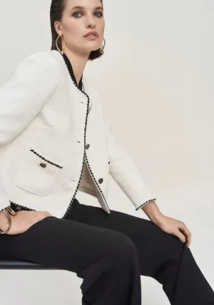 Jackets|Joseph Ribkoff>Joseph Ribkoff Queen of Scots  Bouclé Jacket With Contrast - Cream 243911 Size 8