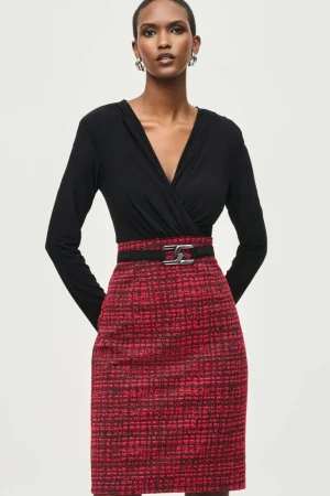 Maxi Dresses|Knee Length Dresses>Joseph Ribkoff Queen of Scots Jacquard Kit Plaid Sheath Dress 243060