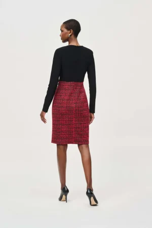 Maxi Dresses|Knee Length Dresses>Joseph Ribkoff Queen of Scots Jacquard Kit Plaid Sheath Dress 243060