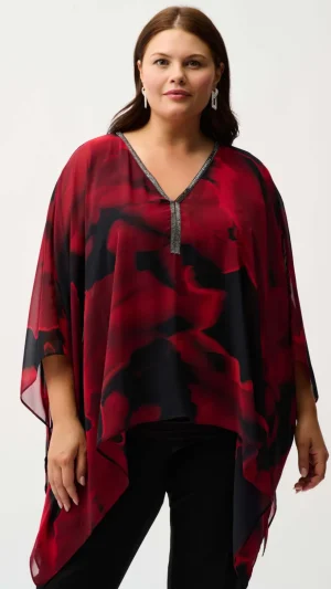 Tops|Tops>Joseph Ribkoff Recycled Chiffon Abstract Print Poncho Top 254090