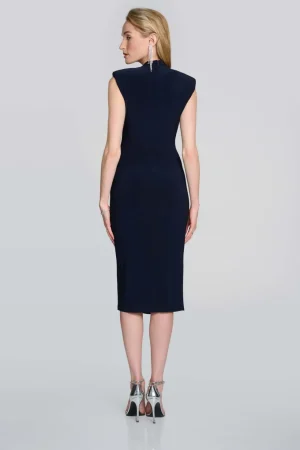 Maxi Dresses|Knee Length Dresses>Joseph Ribkoff Rhinestone Buckle Signature Faux Wrap Dress 242711 Size 8