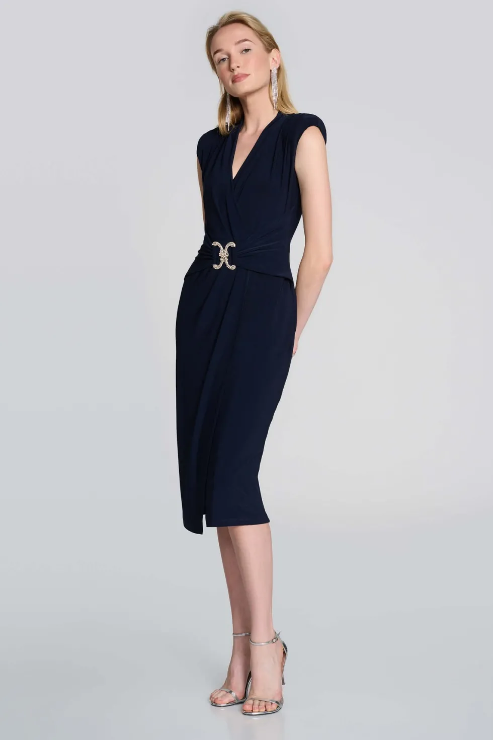 rhinestone-buckle-signature-fa-WgGtczJg-3.webp Maxi Dresses|Knee Length Dresses>Joseph Ribkoff Rhinestone Buckle Signature Faux Wrap Dress 242711 Size 8