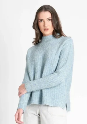 Knitwear|FOIL>Foil Rib u0026 Roll Sweater - Menthol Blue Size 10