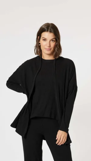 Knitwear|Clarity>Clarity Ribbed Lounge Cardigan - Black