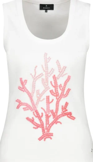 Monari|New Arrivals>Monari Round Neck Coral Rib Tank - Cream/Pink