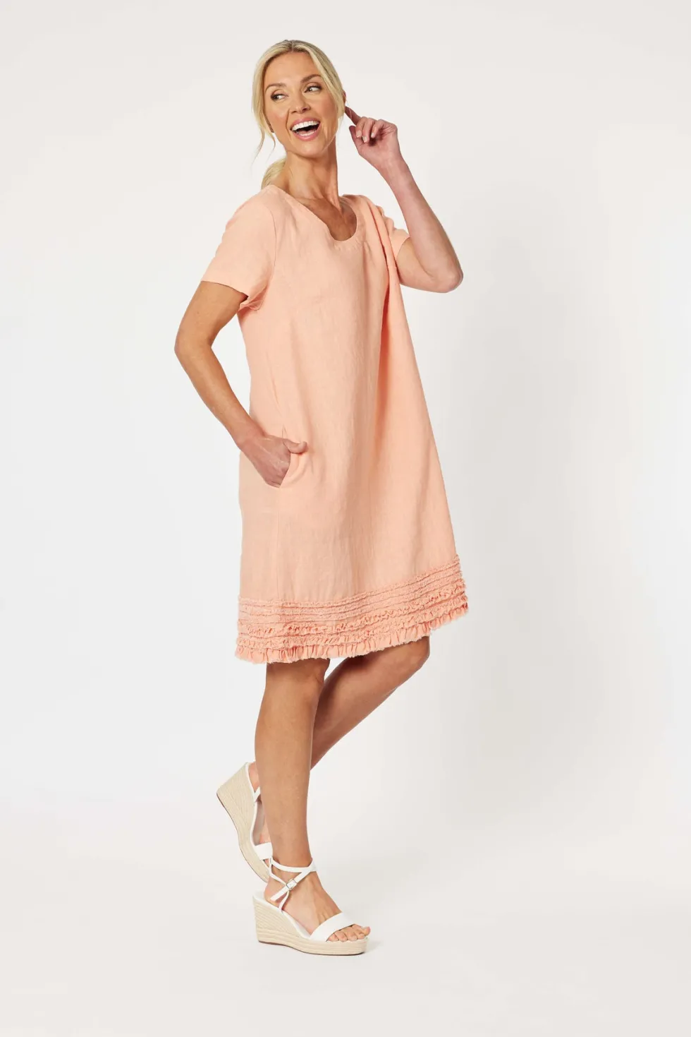 ruffle-hem-linen-scop-neck-dre-GXDeEbpE-1.webp Maxi Dresses|Knee Length Dresses>Gordon Smith Ruffle Hem Linen Scop Neck Dress