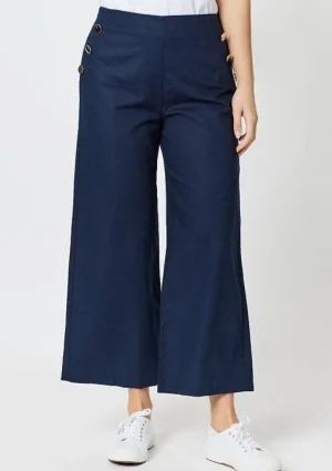 Casual Pants|Linen Pants>Threadz Sailor Linen Blend Wide leg pant - Navy