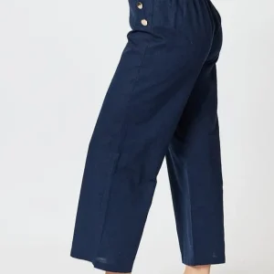 Casual Pants|Linen Pants>Threadz Sailor Linen Blend Wide leg pant - Navy