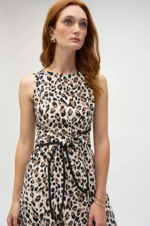 Midi Dresses|Joseph Ribkoff>Joseph Ribkoff Savannah Poplin Animal Print Fit and Flare Dress 252095