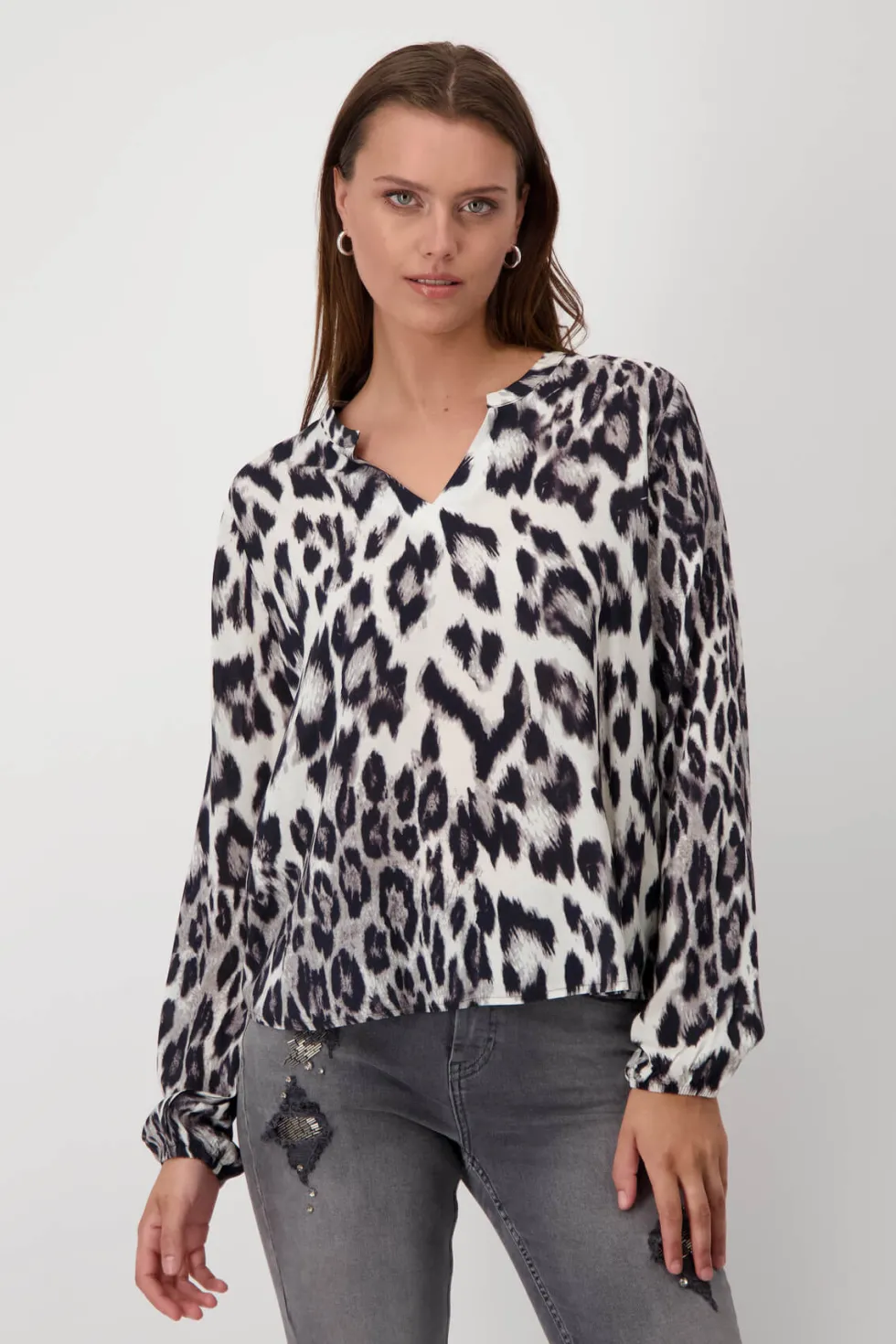 schwarz-round-neck-blouse-gr-YhRhAZiA-0.webp Blouses|Monari>Monari Schwarz Round Neck Blouse - Grey