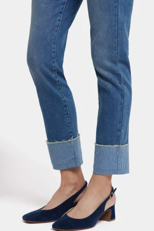 NYDJ Jeans|Pants Edit>NYDJ Sheri Slim Ankle Jeans With Striped Cuffs - Costa Brava