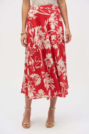 Skirts|Suits & Matching>Joseph Ribkoff Sicilian Sun Satin Floral Print A-Line Skirt 252176