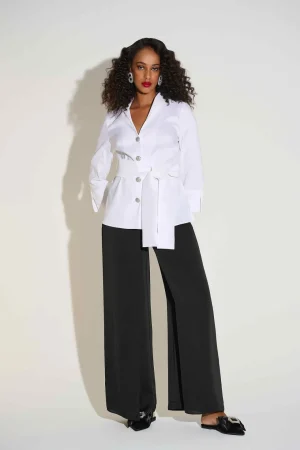 Pants Edit|Joseph Ribkoff>Joseph Ribkoff Signature Satin Wide leg Pants Front Overlay - Black - 253788