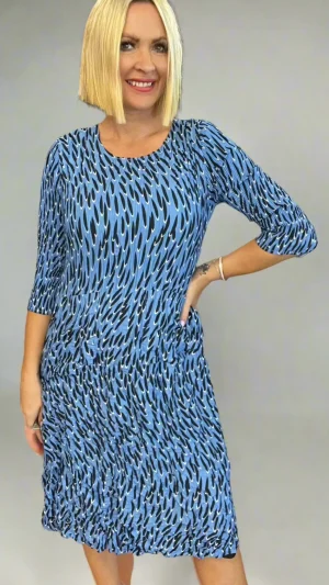 Maxi Dresses|Knee Length Dresses>Alquema Smash Pocket Dress 3/4 sleeve - Blue