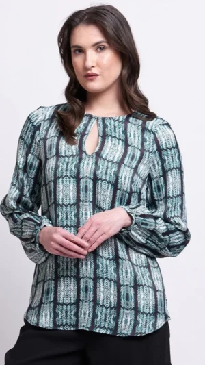 Maxi Dresses|Tops>Foil Smooth Talker Top - Adder Girl Green